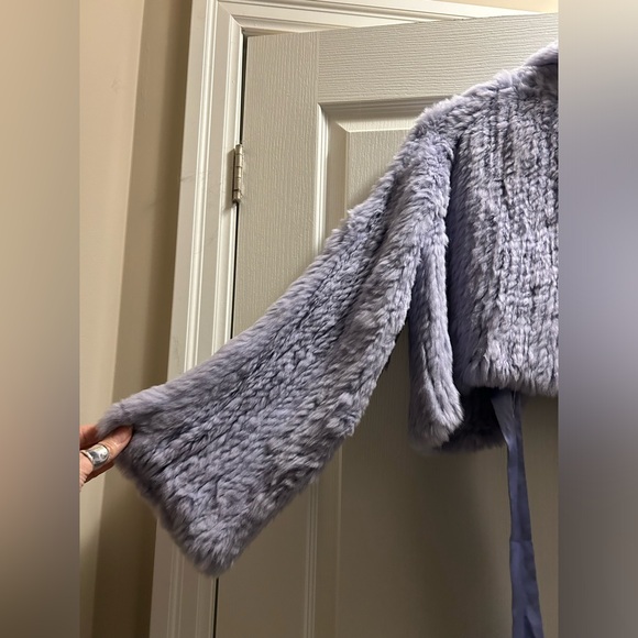 Cropped Lilac coloured real fur bolero/jacket size M - Picture 2 of 5